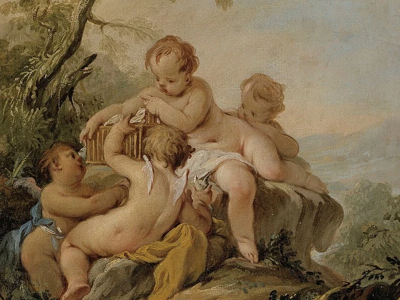 1701-Guillaume Thomas Raphaël Taraval - Quattro amorini giocano con una gabbia d'uccelli - Helsinki, Galleria nazionale finlandese